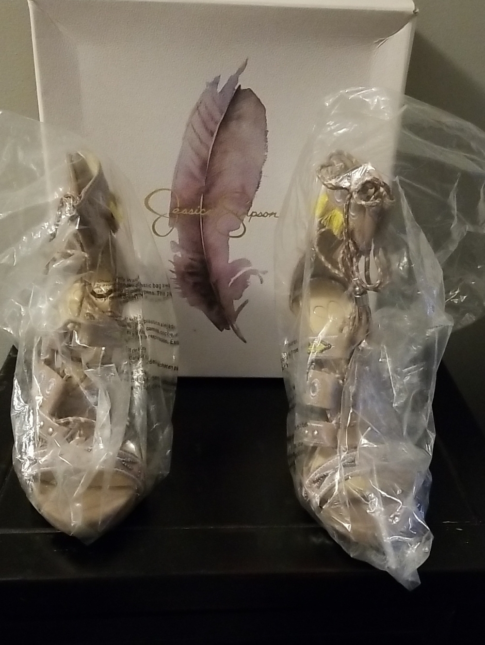Jessica Simpson Beige Suede Like. Strappy High Heels -Silver Details..